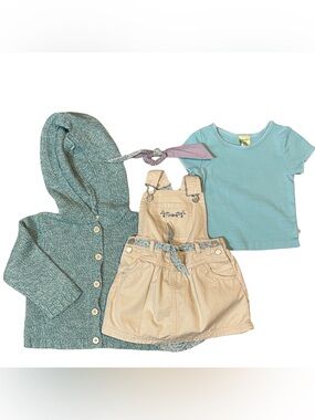 Janie and Jack Lavender Skies Cardigan & Khaki Jumper & BabyStyle Tee 12-18 m
